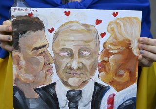 karikatura Elon Musk, Vladimir Putin, Donald Trump