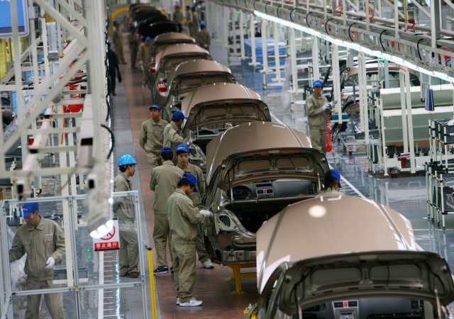 Čínská továrna automobilky Geely v provincii Če-ťiang na jihovýchodě Číny.