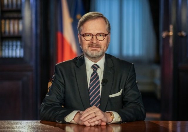 Premiér Petr Fiala při novoročním projevu v Kramářově vile