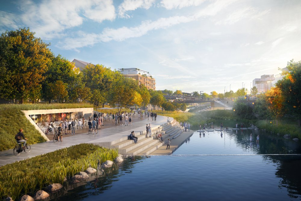 Na novém nábřeží podél Mlýnského potoka protékajícího podél nákupního centra Galerie Šantovka v sousedství historického centra Olomouce vznikne promenáda pro pěší a cyklisty.