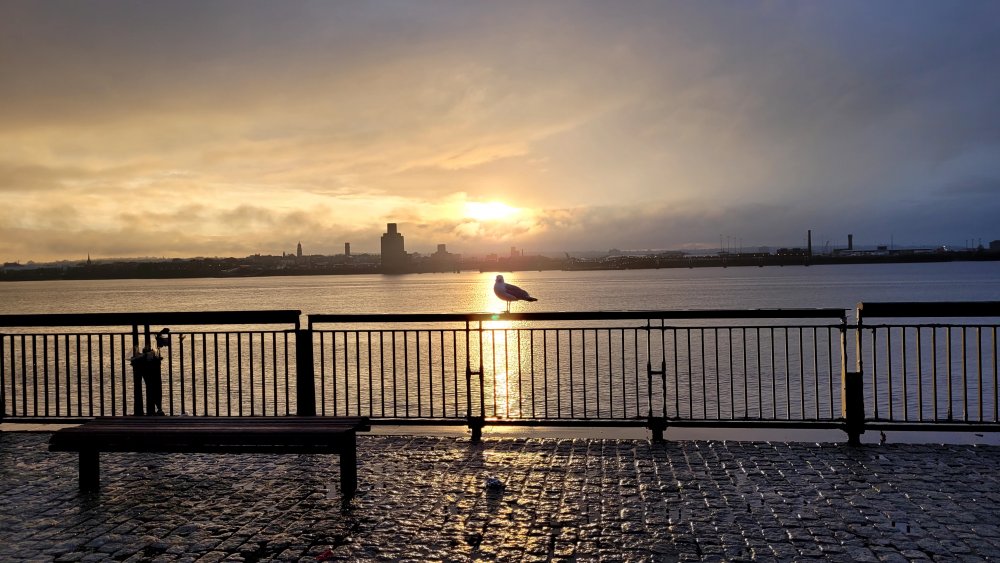 Pohled přes obrovskou deltu řeky Mersey na protější Birkenhead.