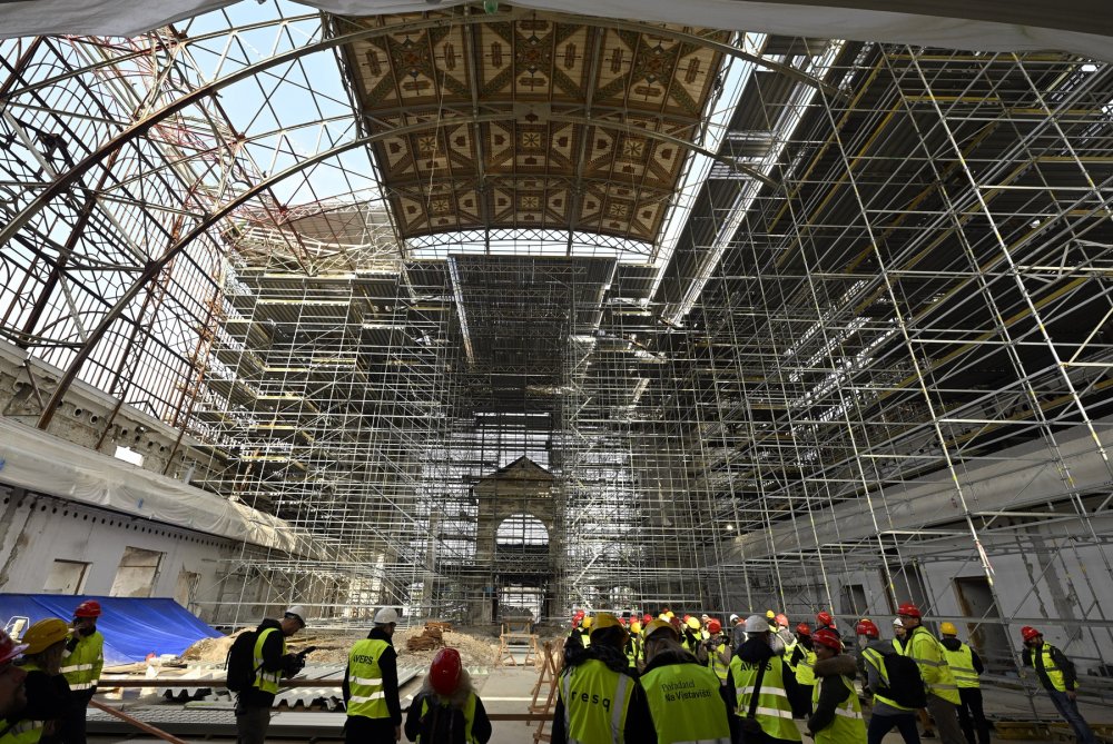 Prohlídka staveniště při příležitosti výročí dvou let od zahájení rekonstrukce Průmyslového paláce na Výstavišti Praha, 6. března 2024.