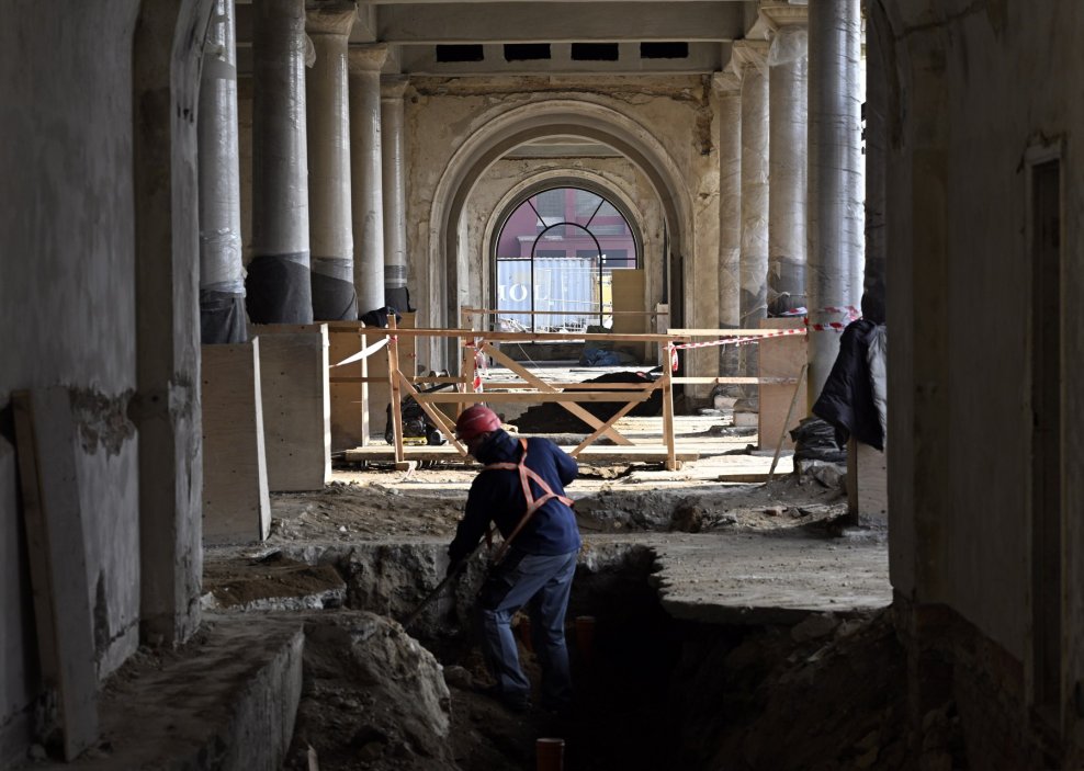 Prohlídka staveniště při příležitosti výročí dvou let od zahájení rekonstrukce Průmyslového paláce na Výstavišti Praha, 6. března 2024.