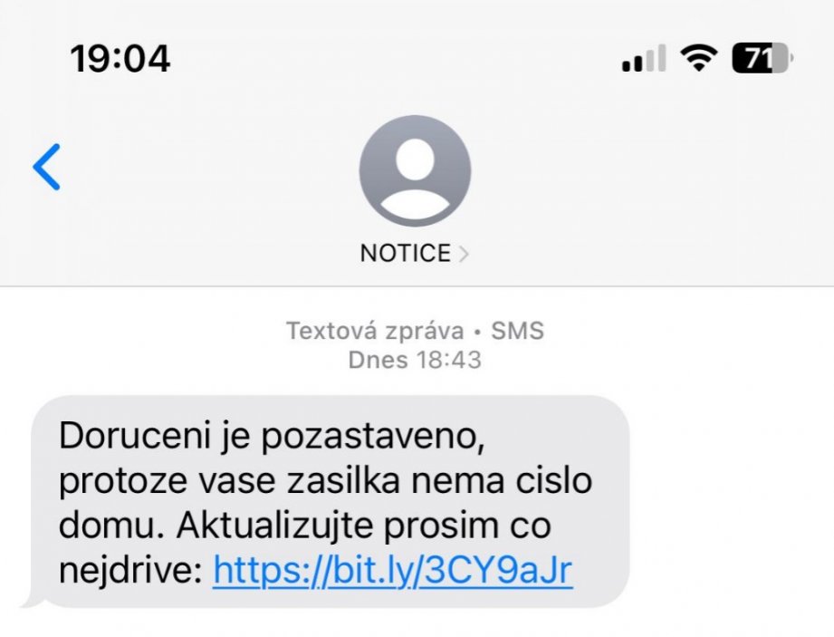 Podvodná SMS - doručování balíčku