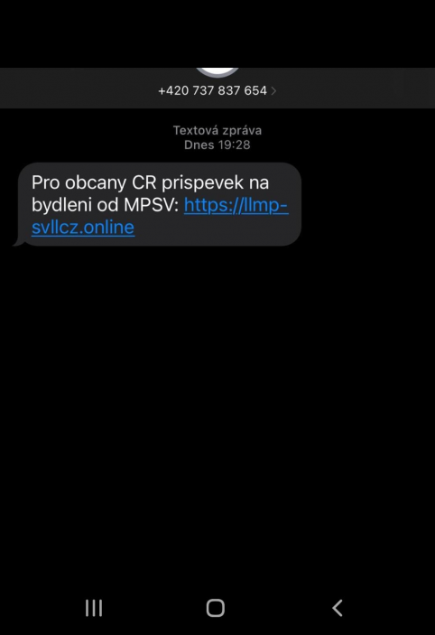 Falešná SMS - příspěvek na bydlení