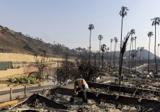  Můž hledá věci v domě své přítelkyně, který zničil požár v Pacific Palisades.