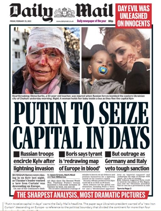 Emoce z dění na Ukrajině předává čtenářům i The Daily Mail.