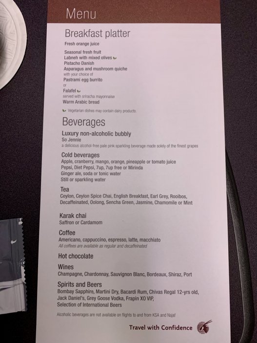 Menu na čtyřicetiminutovém letu