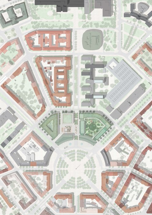  Situace dostavby 4. kvadrantu, tým 20: Benthem Crouwel International (NL) + Opočenský Valouch Architekti (ČR), zdroj: ONplan