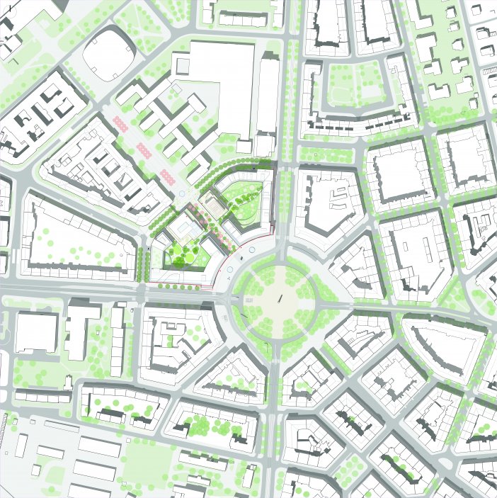 Situace dostavby 4. kvadrantu, tým 28: A69 – architekti (ČR), zdroj: ONplan