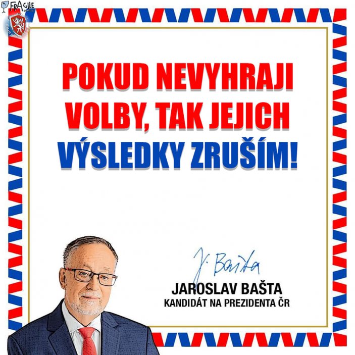 Kandidát SPD Jaroslav Bašta zaujal poněkud nereálným slibem, že po zvolení odvolá vládu.