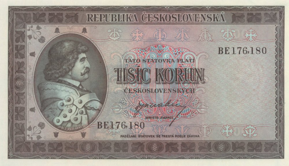 1000 Kčs bankovka Národní banky Československé, avers (1945)