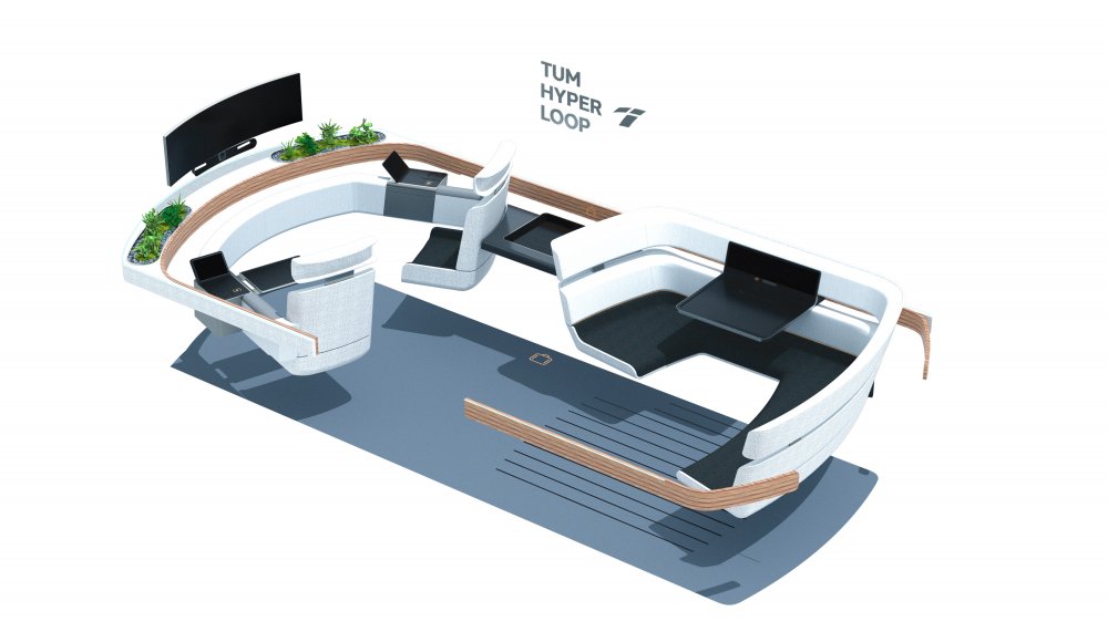 Interiér hyperloopu od společnosti TUM Hyperloop, za nímž stojí Technická univerzita Mnichova.