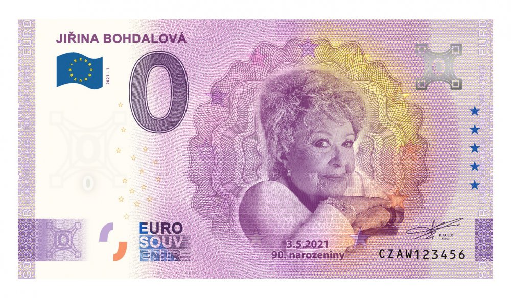 Sběratelským bankovkám s hodnotou 0 eur roste cena velmi rychle. Letos přibude Jiřina Bohdalová.